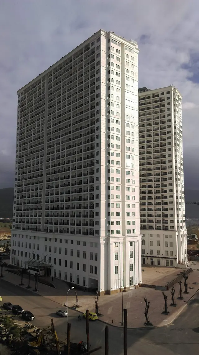 The twin white towers of the Golden Bay hotel in Da Nang
